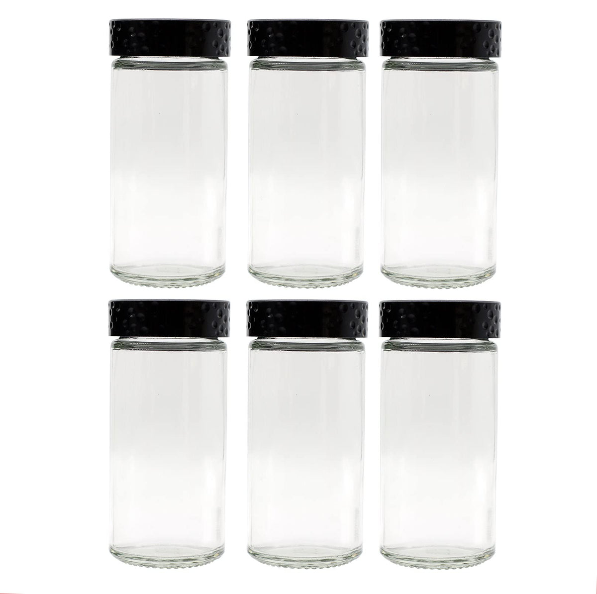 Tianifa 6-piece round glass spice bottles for easy access and visibility.