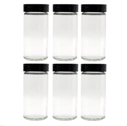 Tianifa 6-piece round glass spice bottles for easy access and visibility.