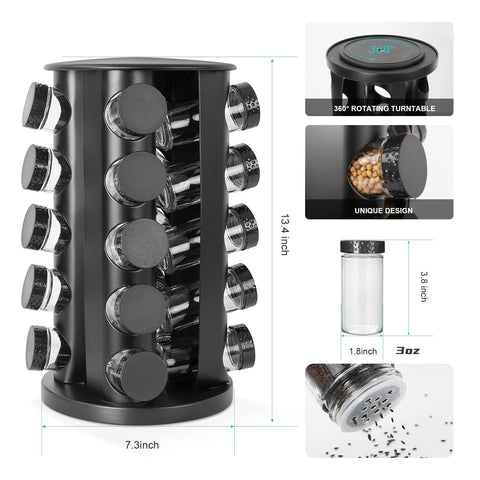 Tianifa spice rack side view highlighting stable base and rotation.