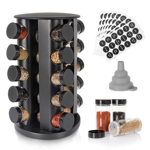 Tianifa black rotating spice rack top view showing 360-degree access.