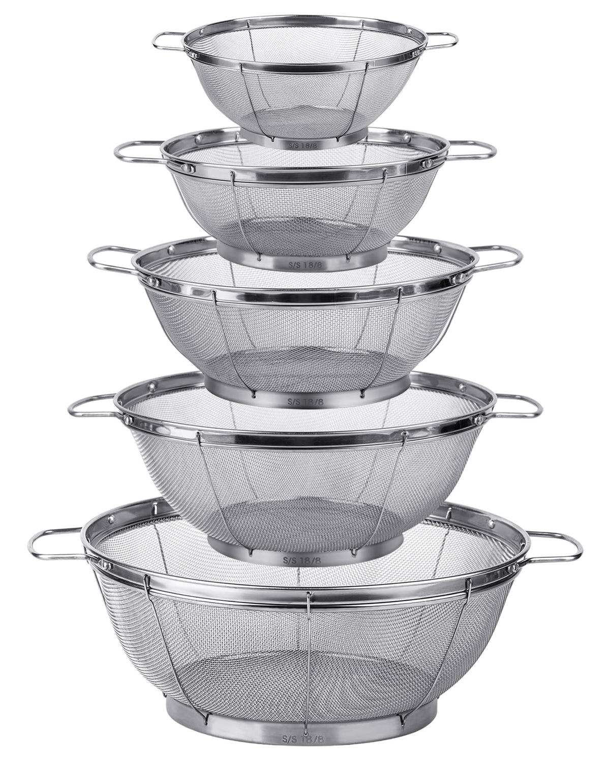 Tiawudi 5-pack colander set with multiple sizes and riveted handles