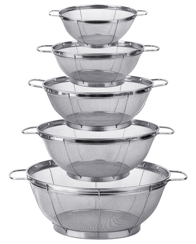 Tiawudi 5-pack colander set with multiple sizes and riveted handles