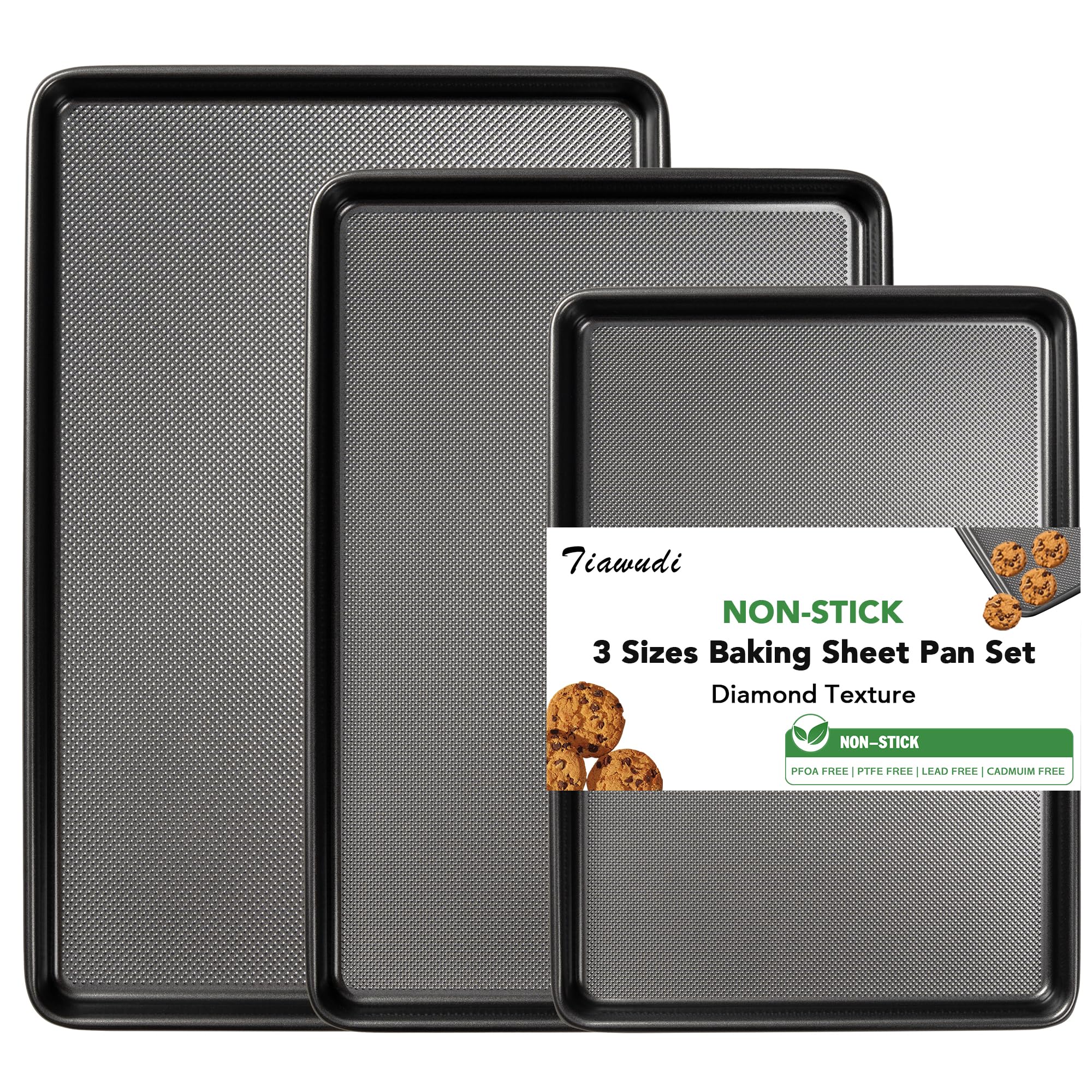 Tiawudi baking sheet set large 17.5x11.7 inches for bulk batches with even browning.
