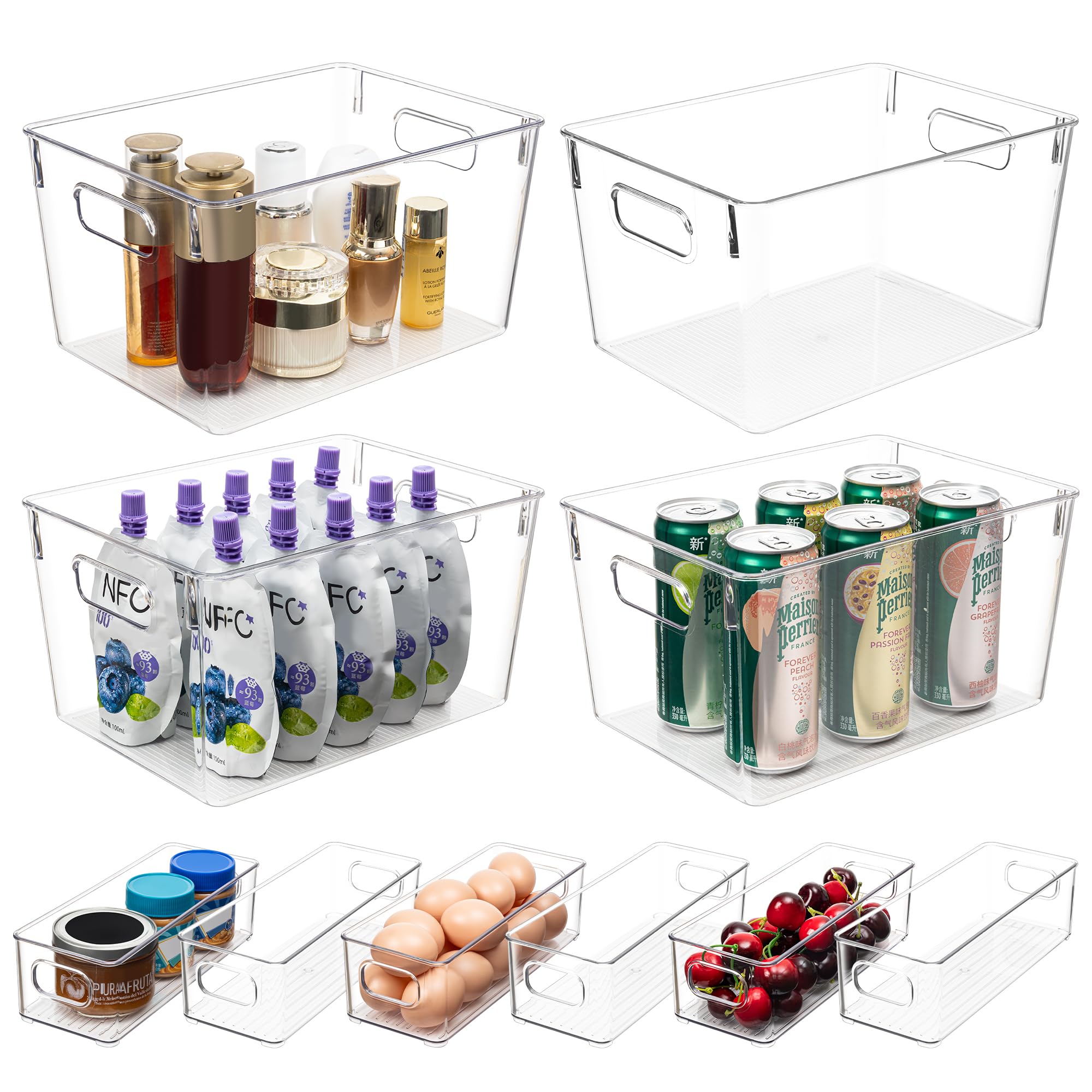 Tiawudi clear large storage bin front view with easy-grip handles for pantry use
