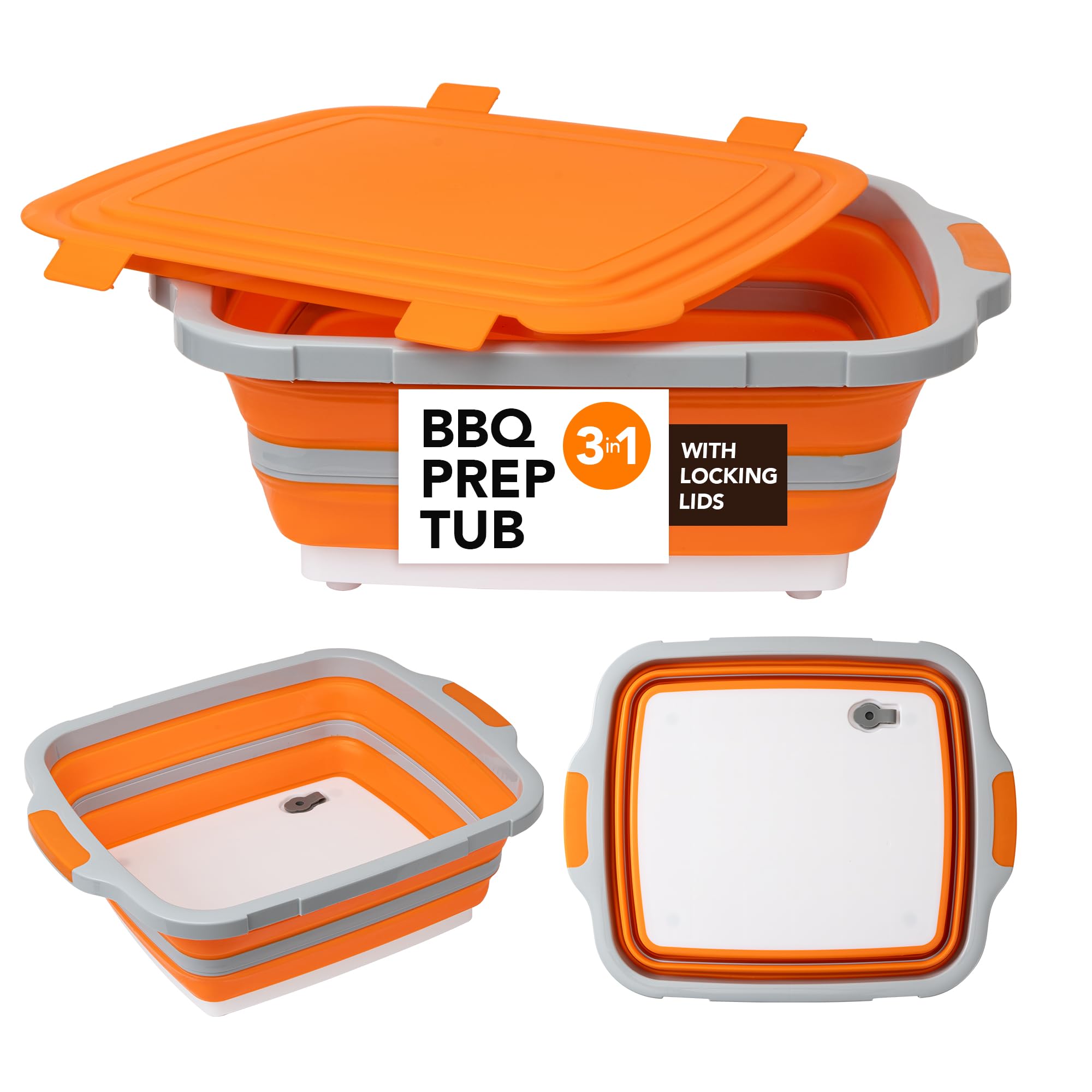 Tiawudi collapsible BBQ prep tub with locking lid for mess-free marinating