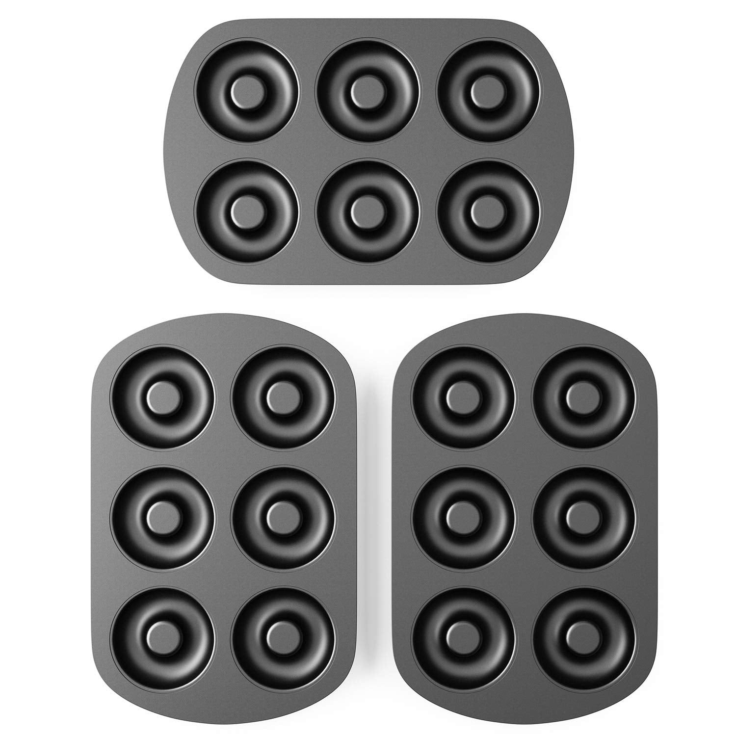 Tiawudi donut pan trio stacked to illustrate three-pan value in a compact set.