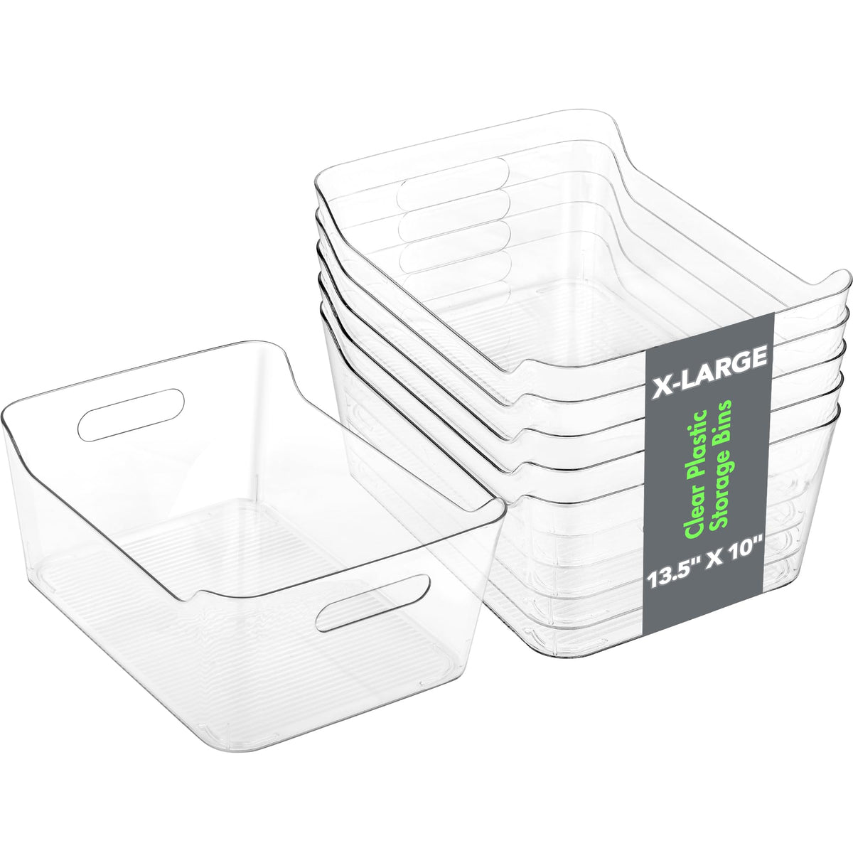 Tiawudi extra-large clear bin, 6-pack, front view for pantry organization.