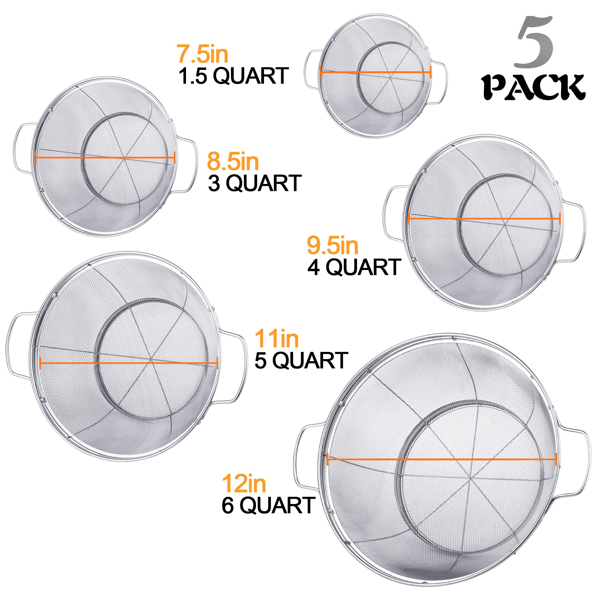 Tiawudi five-size colander lineup ready for pasta or produce