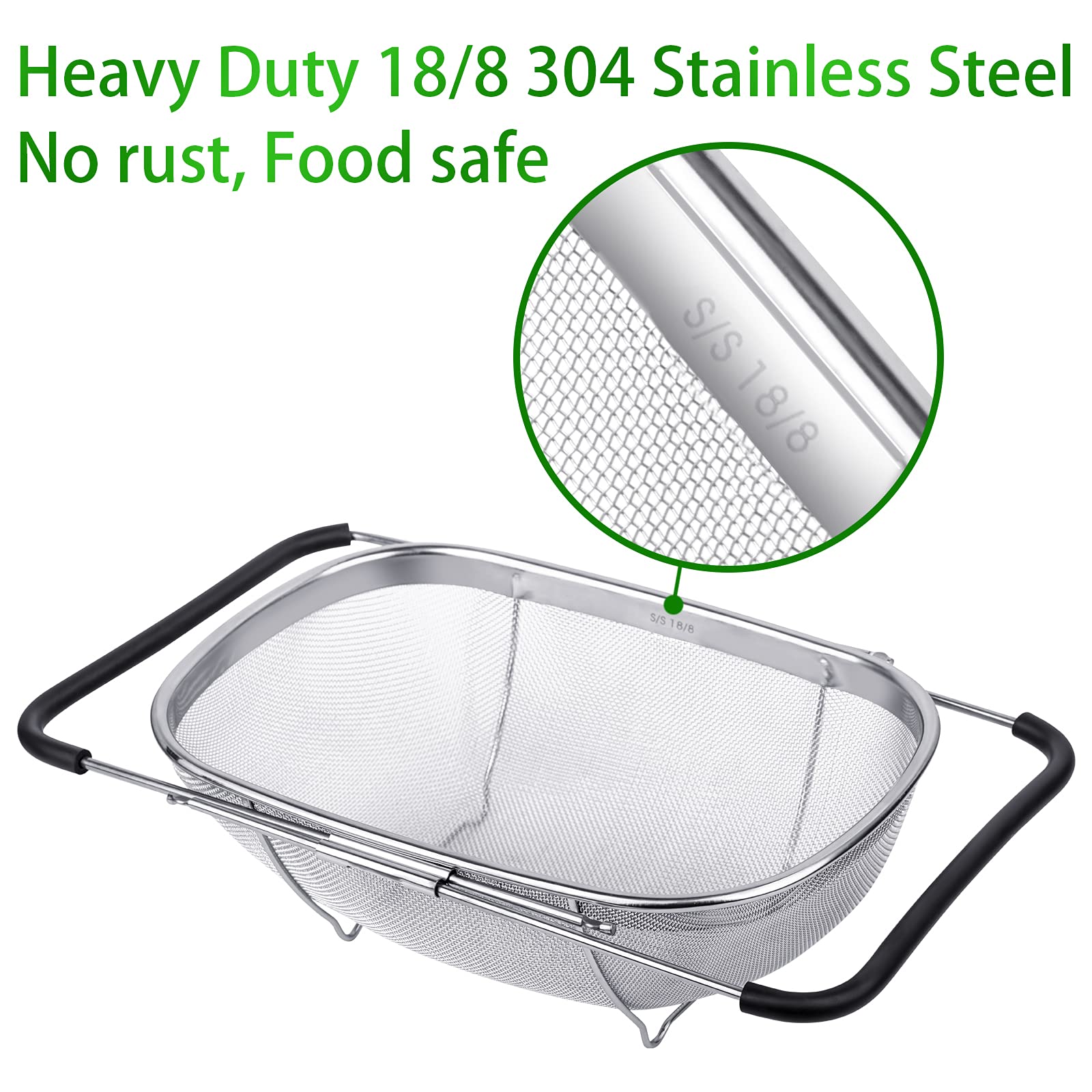 Tiawudi heavy-duty stainless mesh ensures reliable drainage for pasta and vegetables