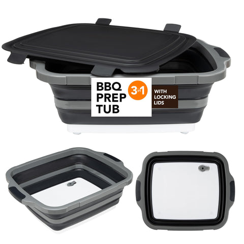 Tiawudi large collapsible BBQ tub with locking lid expanded for marinating and prep