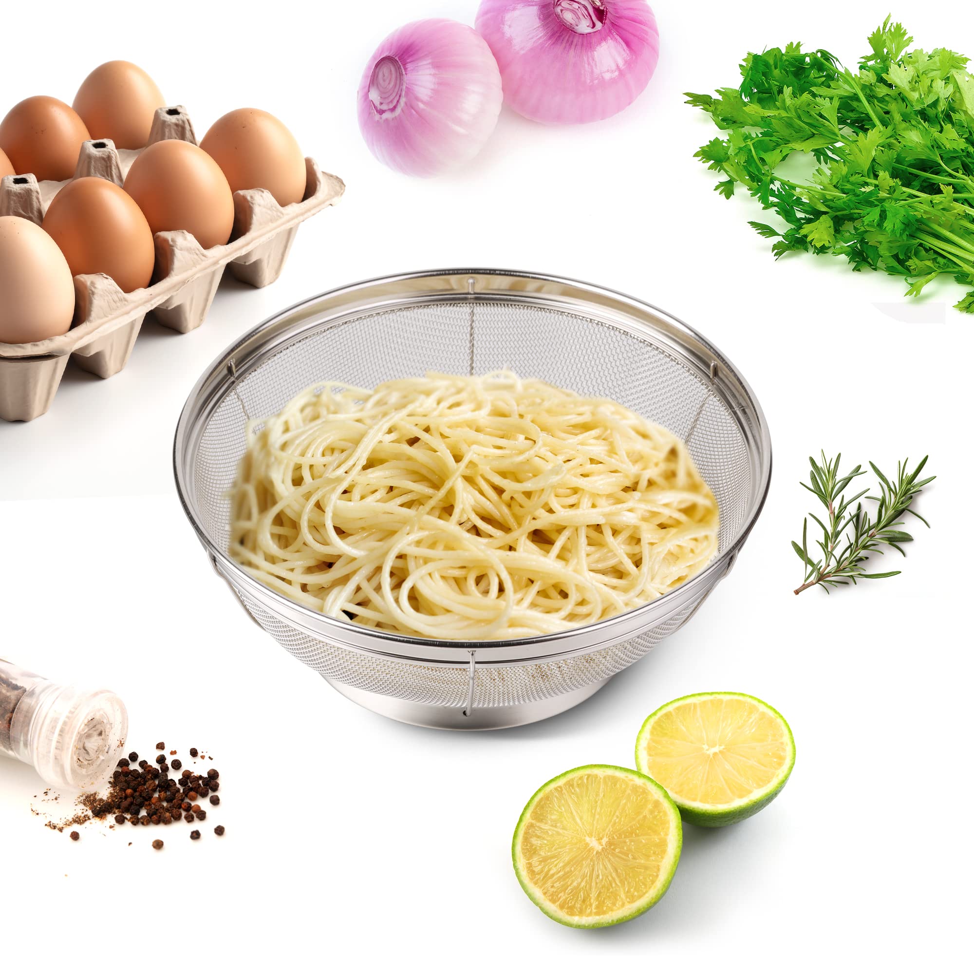 Tiawudi multi-use strainer for pasta and fruit, ideal for quick rinses.