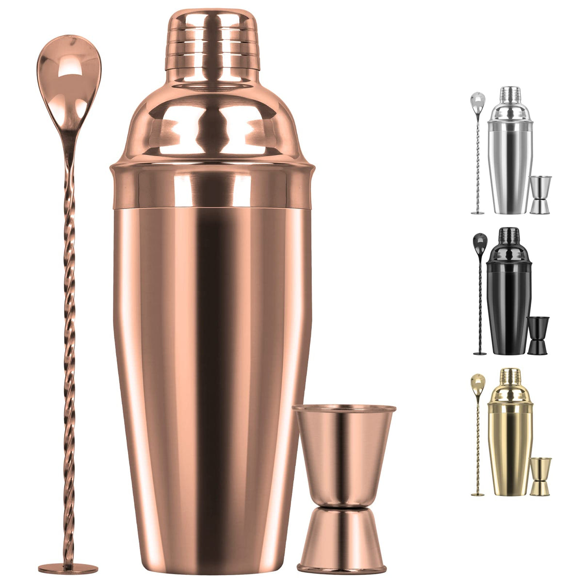 Tiawudi rose gold 24oz shaker with built-in strainer for smooth pours.