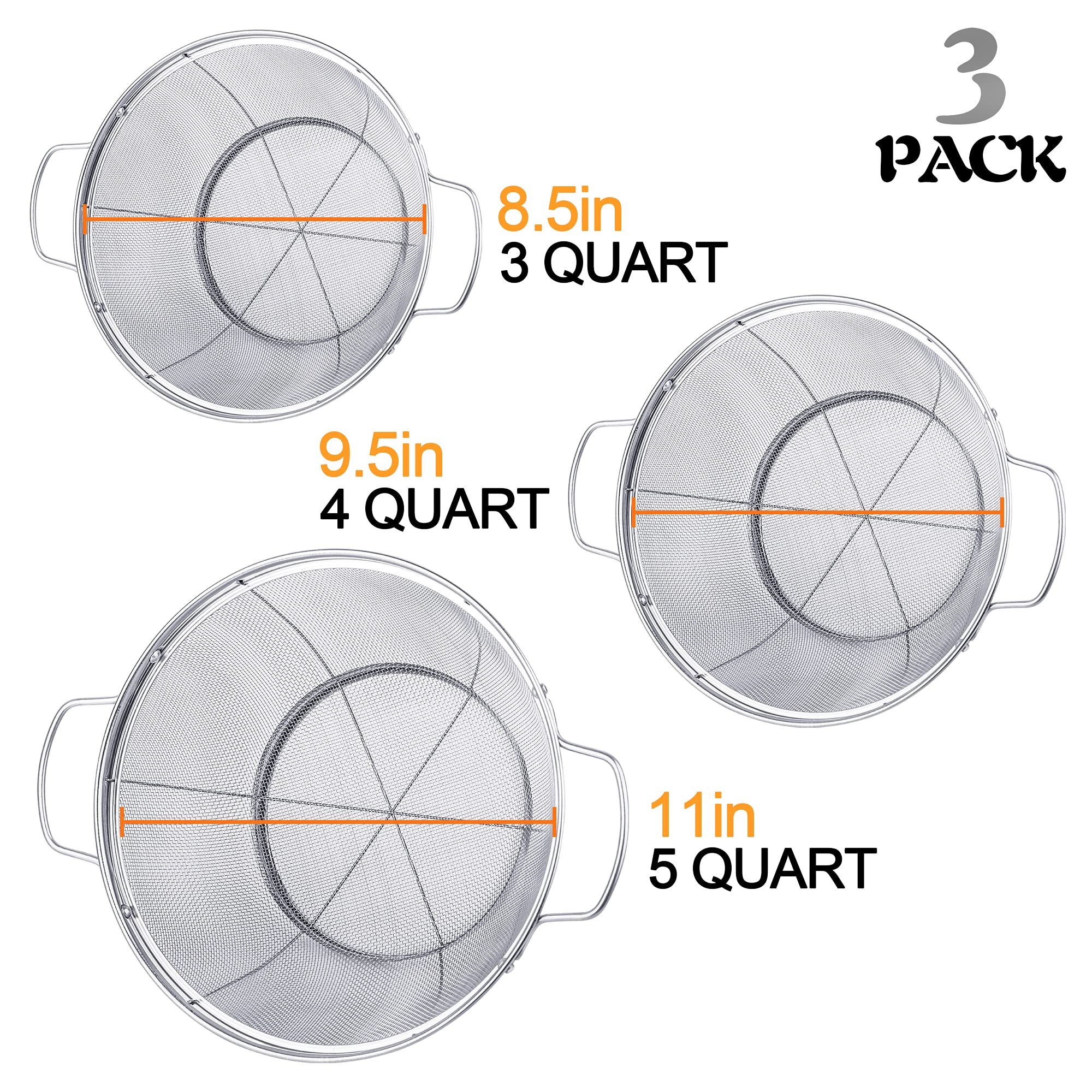 Tiawudi stainless mesh strainer with handles for stable draining