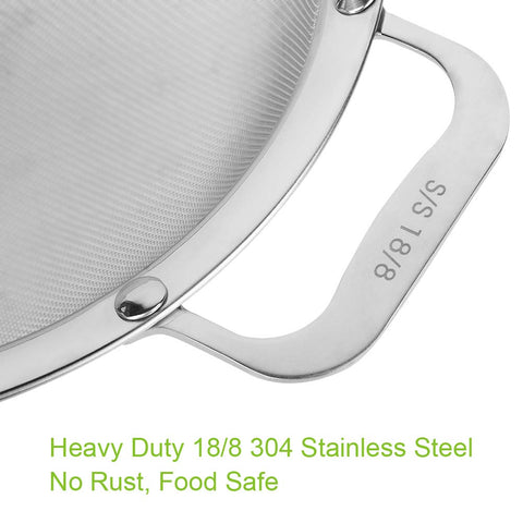 Tiawudi 18/8 stainless steel extra-fine sieve for precise flour and quinoa filtration.
