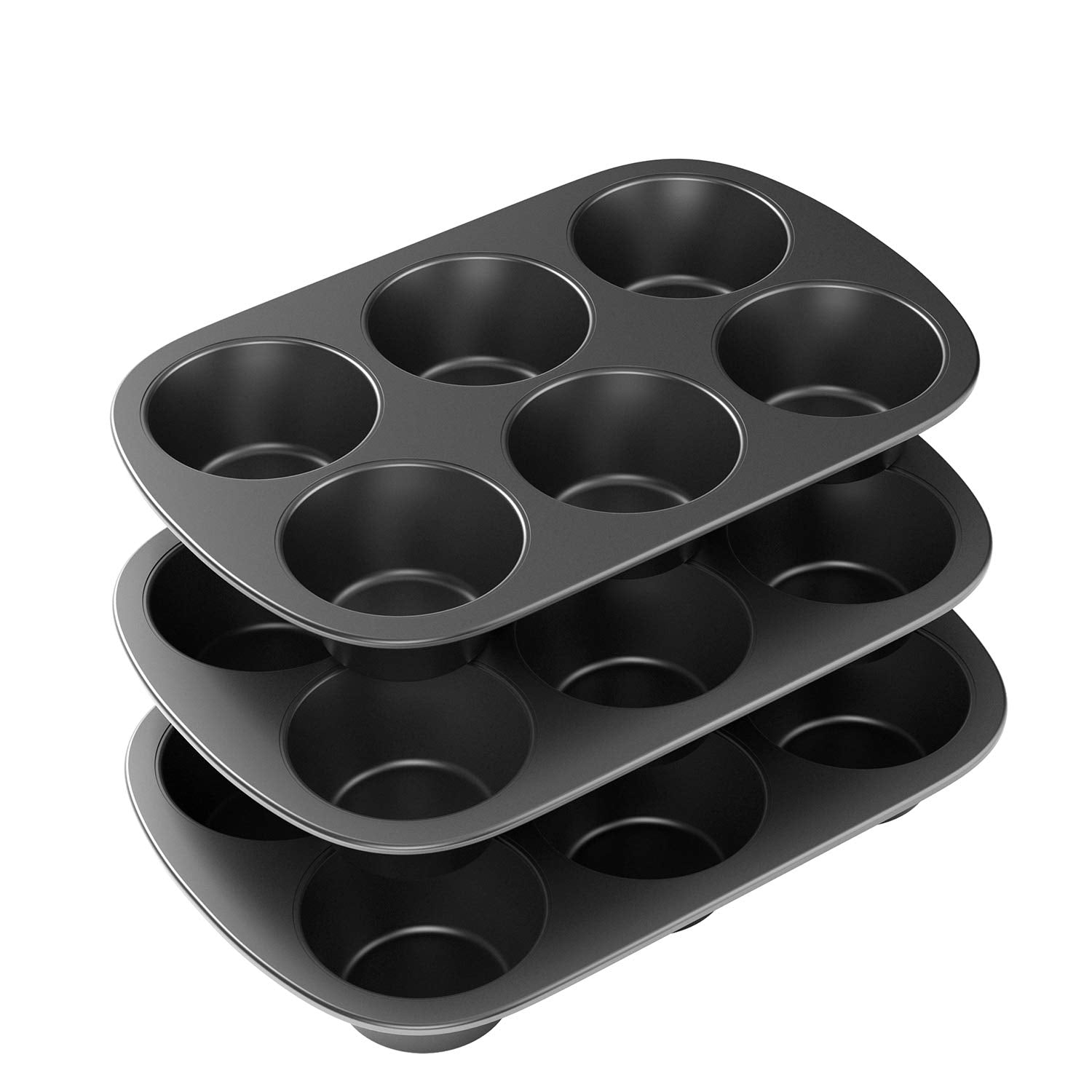 Tiawudi three-pack nonstick muffin pan front view for even browning and easy release