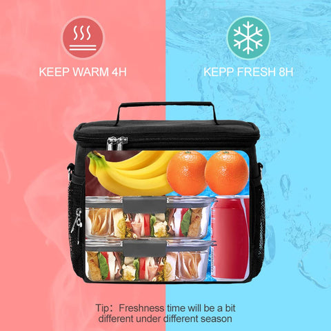 Tiblue insulated lunch bag side view with mesh pockets for water bottle and accessories