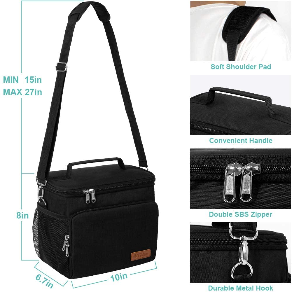 Tiblue insulated lunch bag top handle close-up shows easy-grip carry for daily commutes