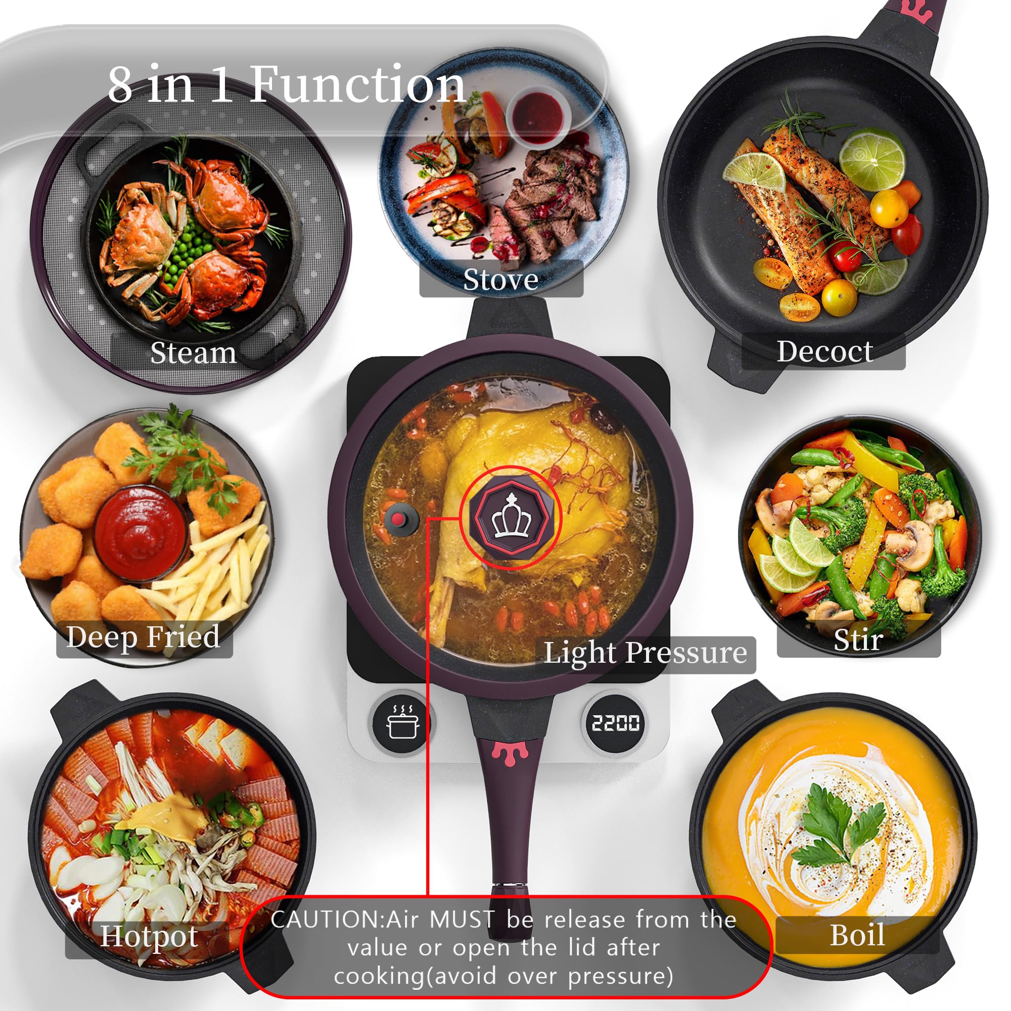 TIBORANG 8-in-1 pan with glass lid preserves flavors and moisture during cooking