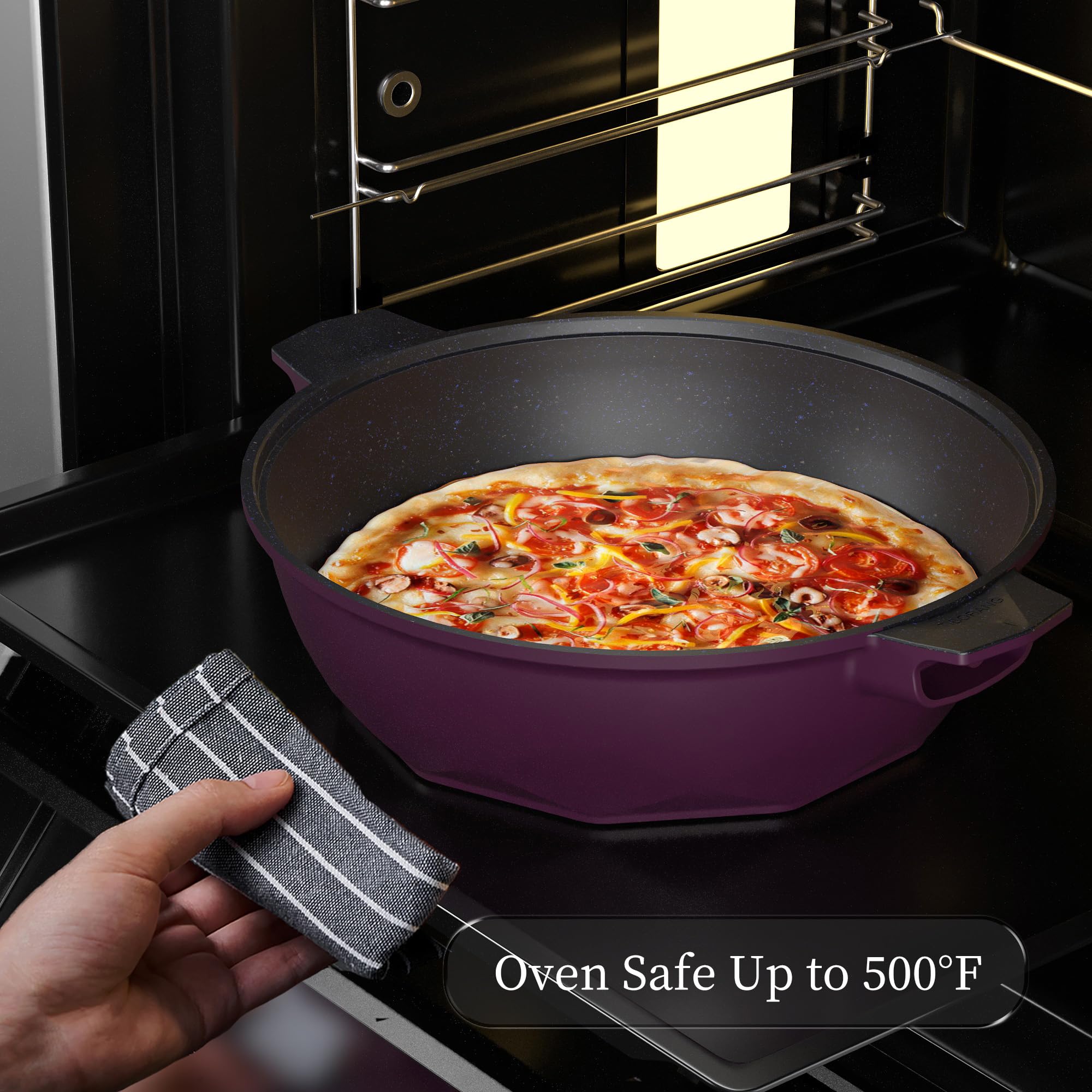 TIBORANG 8-in-1 pan oven-safe up to 500°F for versatility
