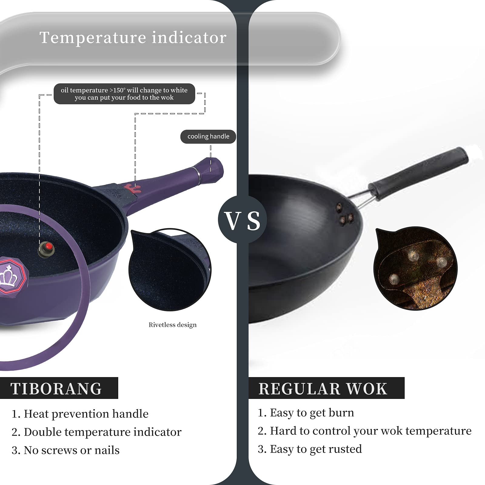 TIBORANG temperature indicator handle helps gauge heat for safer sautéing.