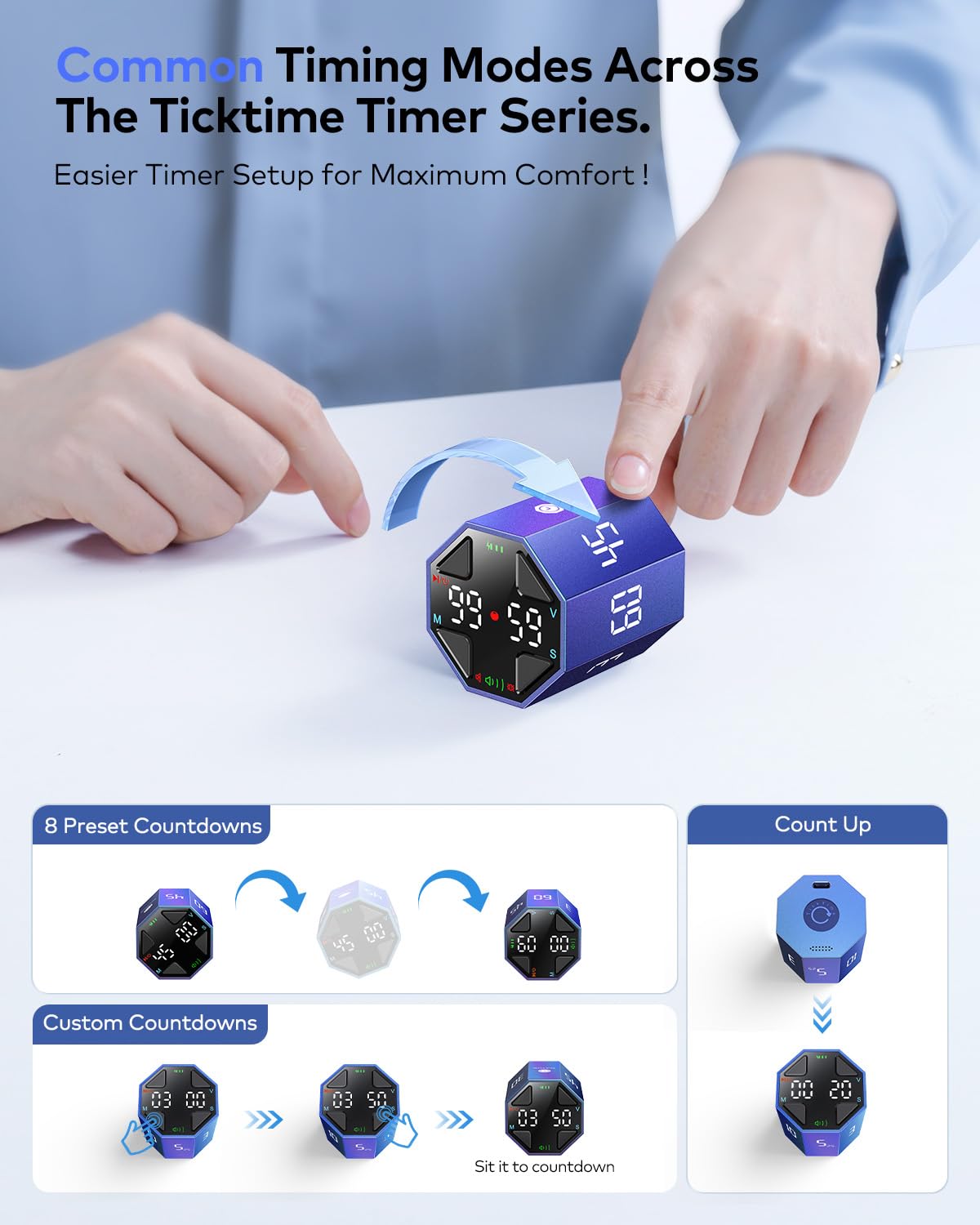 Ticktime Pomodoro Cube compact size fits in pocket or bag.