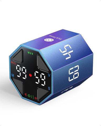 Ticktime Pomodoro Cube front view with quick preset buttons for focused sessions.