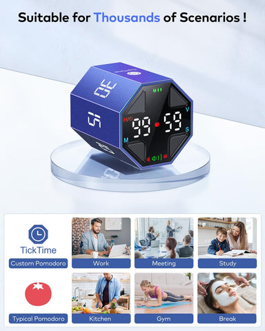 Ticktime Pomodoro Cube USB-C recharge keeps you powered without disposable batteries.