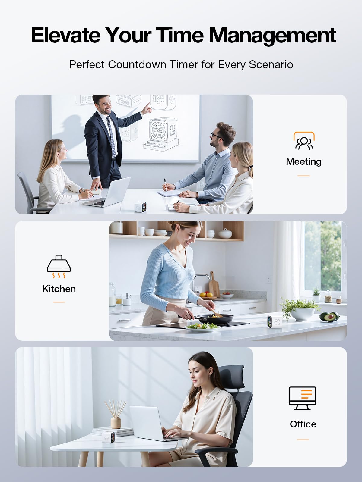 Ticktime TK3 stopwatch mode tracks task duration precisely.