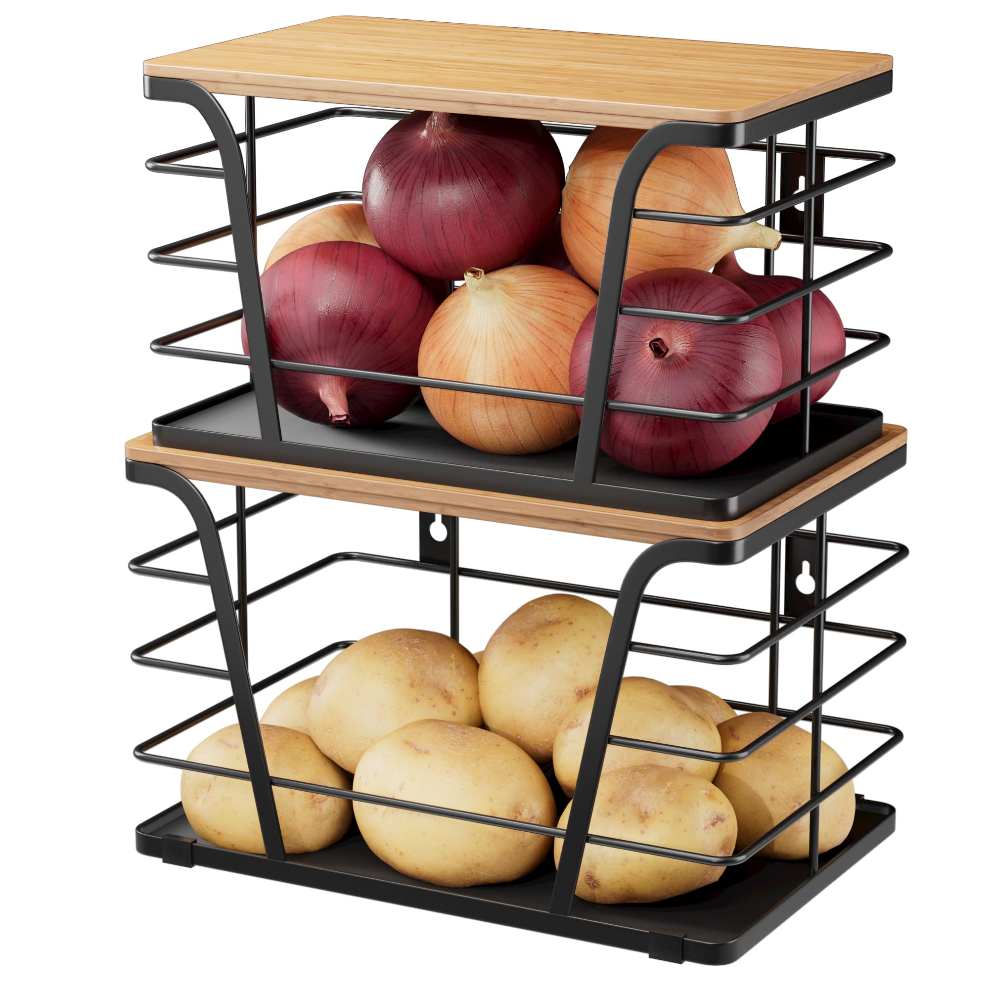 tidiiabode two-pack potato onion storage bin front view keeps veggies organized