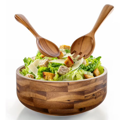 Tidita 12-inch salad bowl with wooden hands for elegant family-style serving.