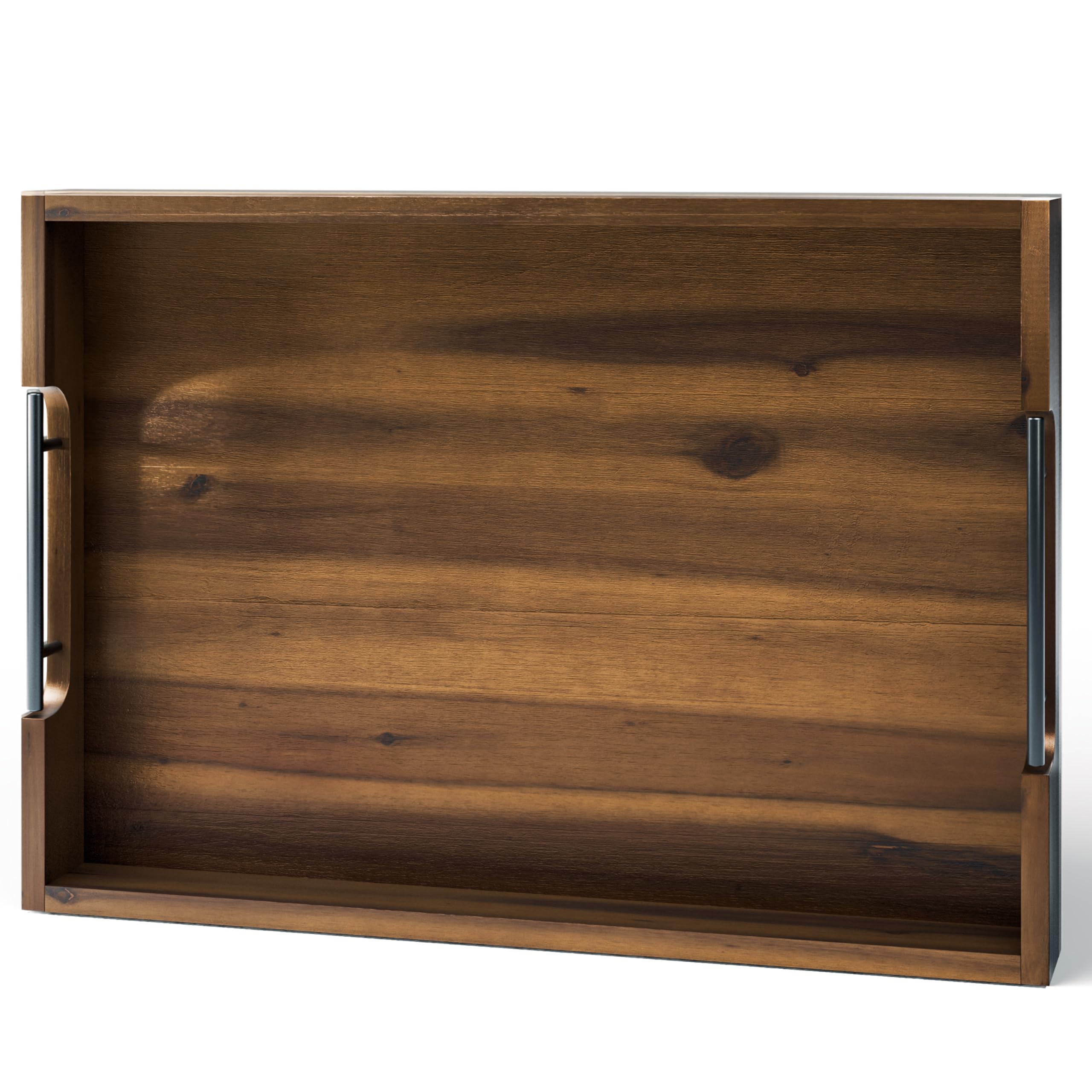 Tidita 20-inch acacia wood ottoman tray walnut serves as a living room centerpiece.