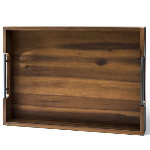 Tidita 20-inch acacia wood ottoman tray walnut serves as a living room centerpiece.