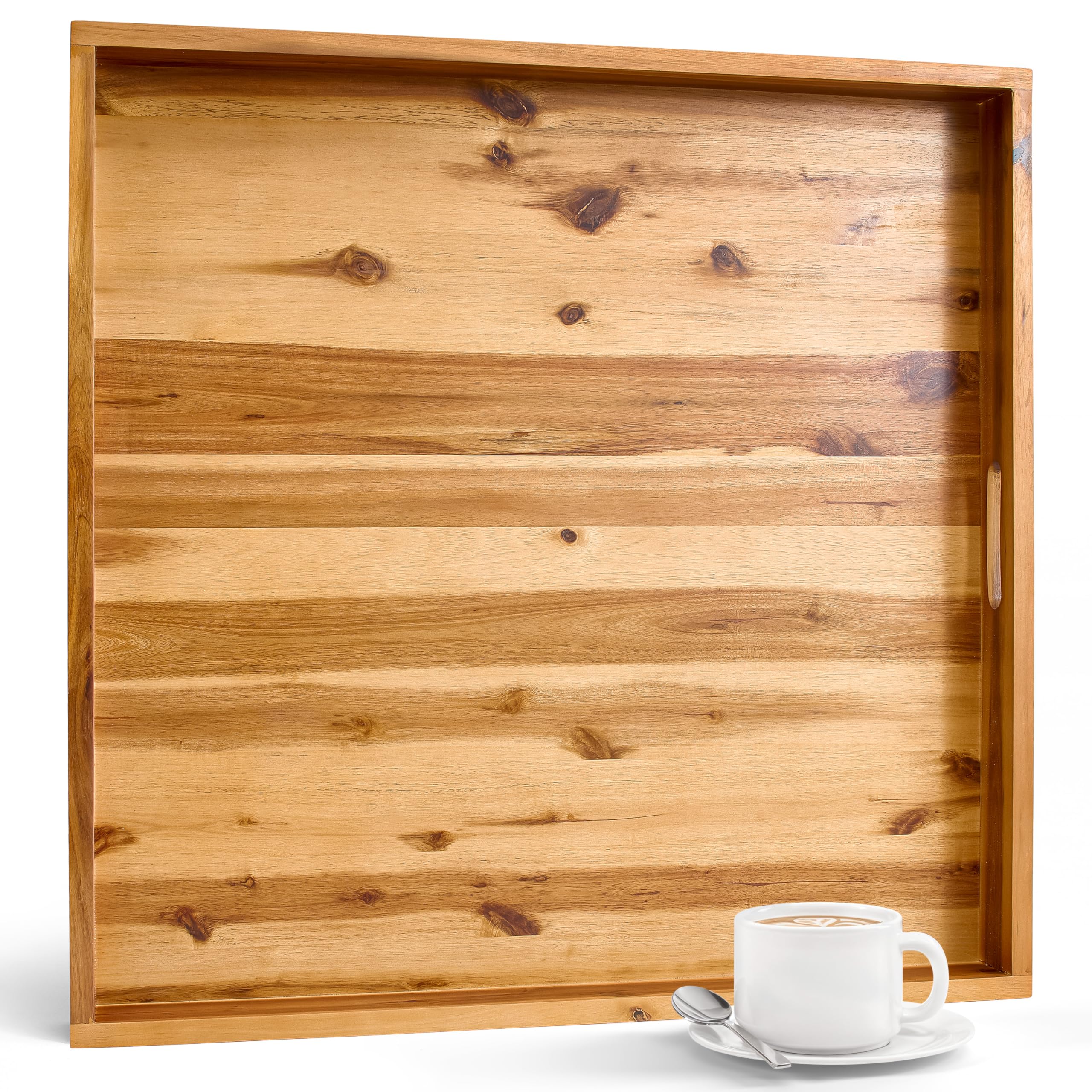 Tidita 24-inch acacia wood ottoman tray shows natural grain for rustic centerpiece