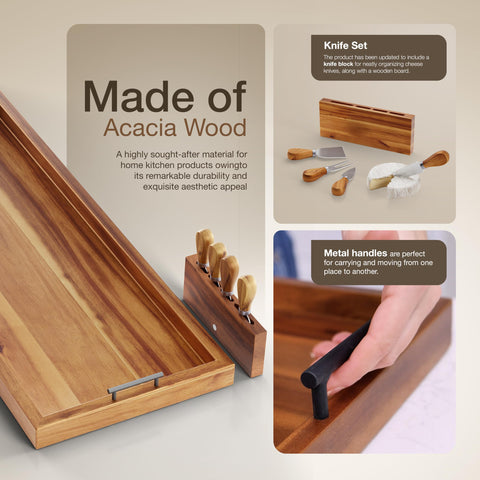 Tidita Acacia knife set holder with four cheese knives for precise slicing
