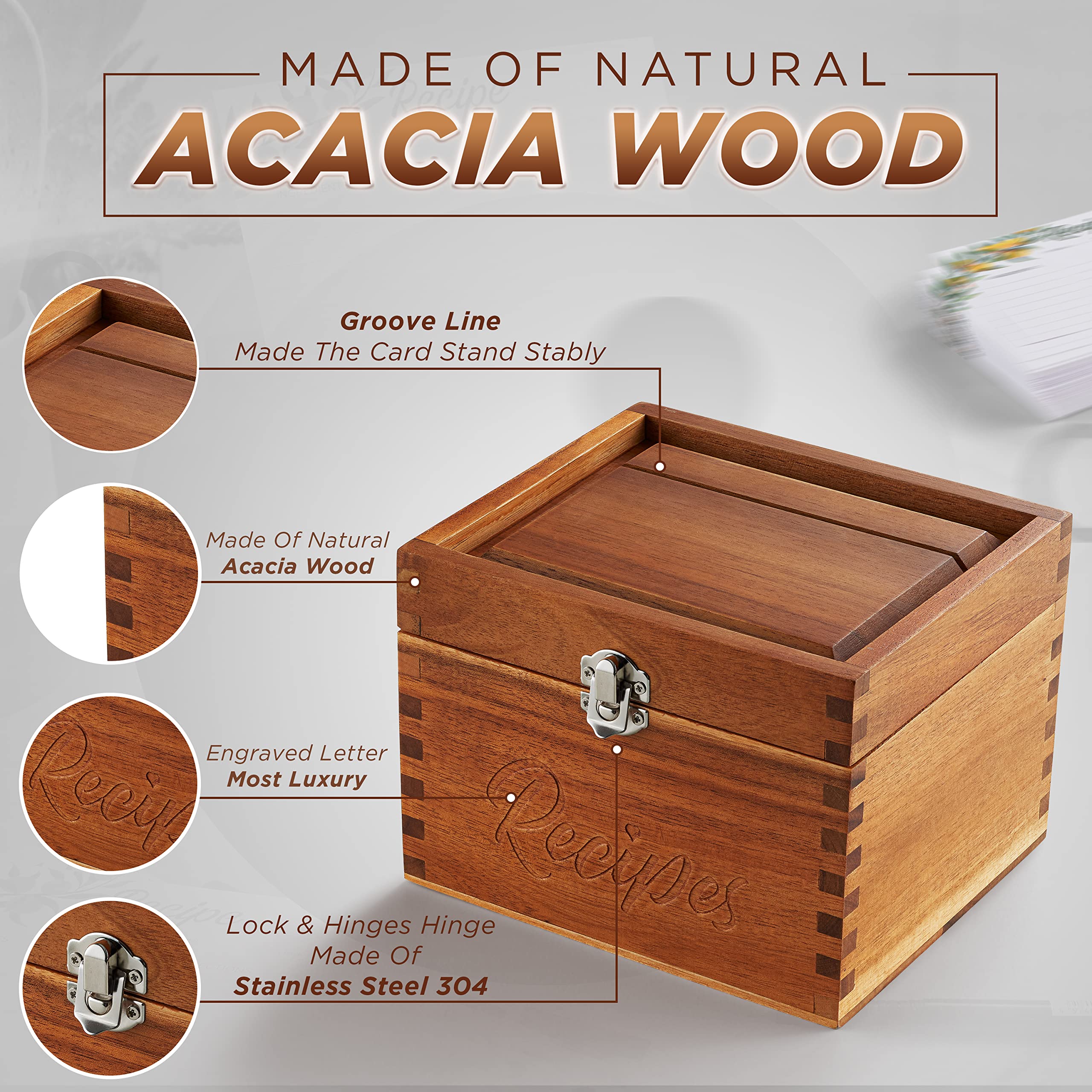 Tidita acacia box interior keeps recipes organized and accessible.