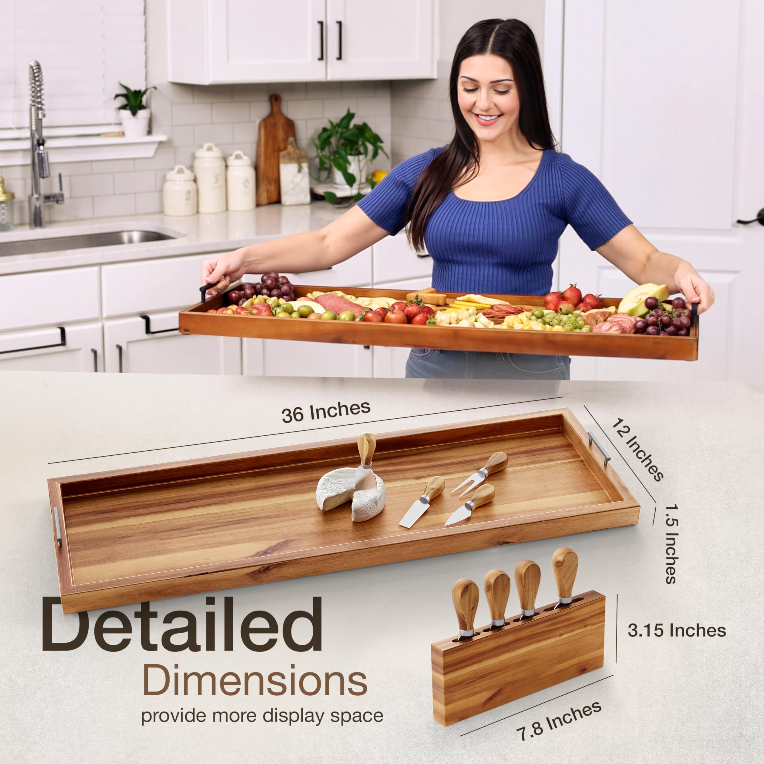Close-up of the acacia wood grain on Tidita board, showing natural patterns