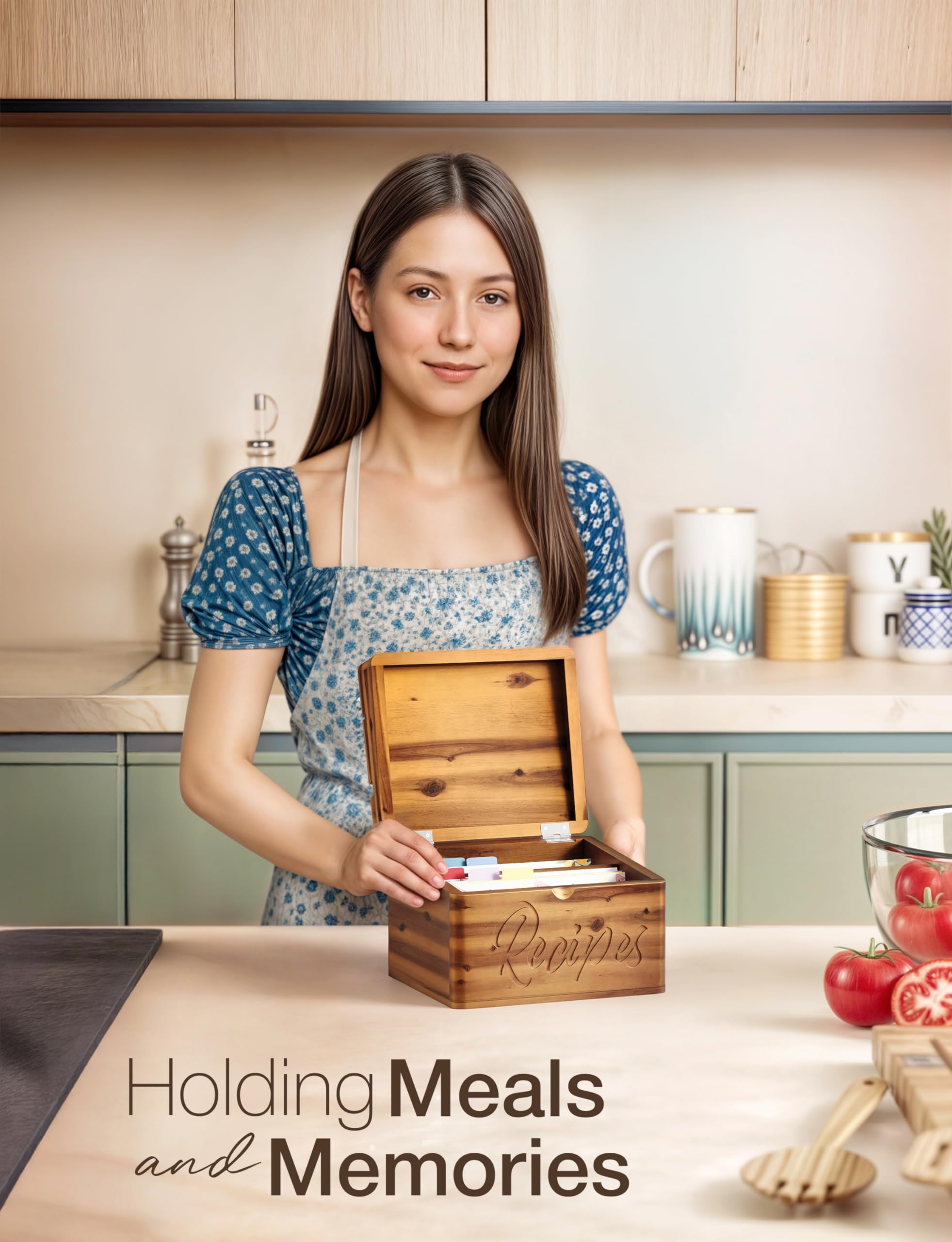 Tidita Acacia box features engraved recipes for a timeless display