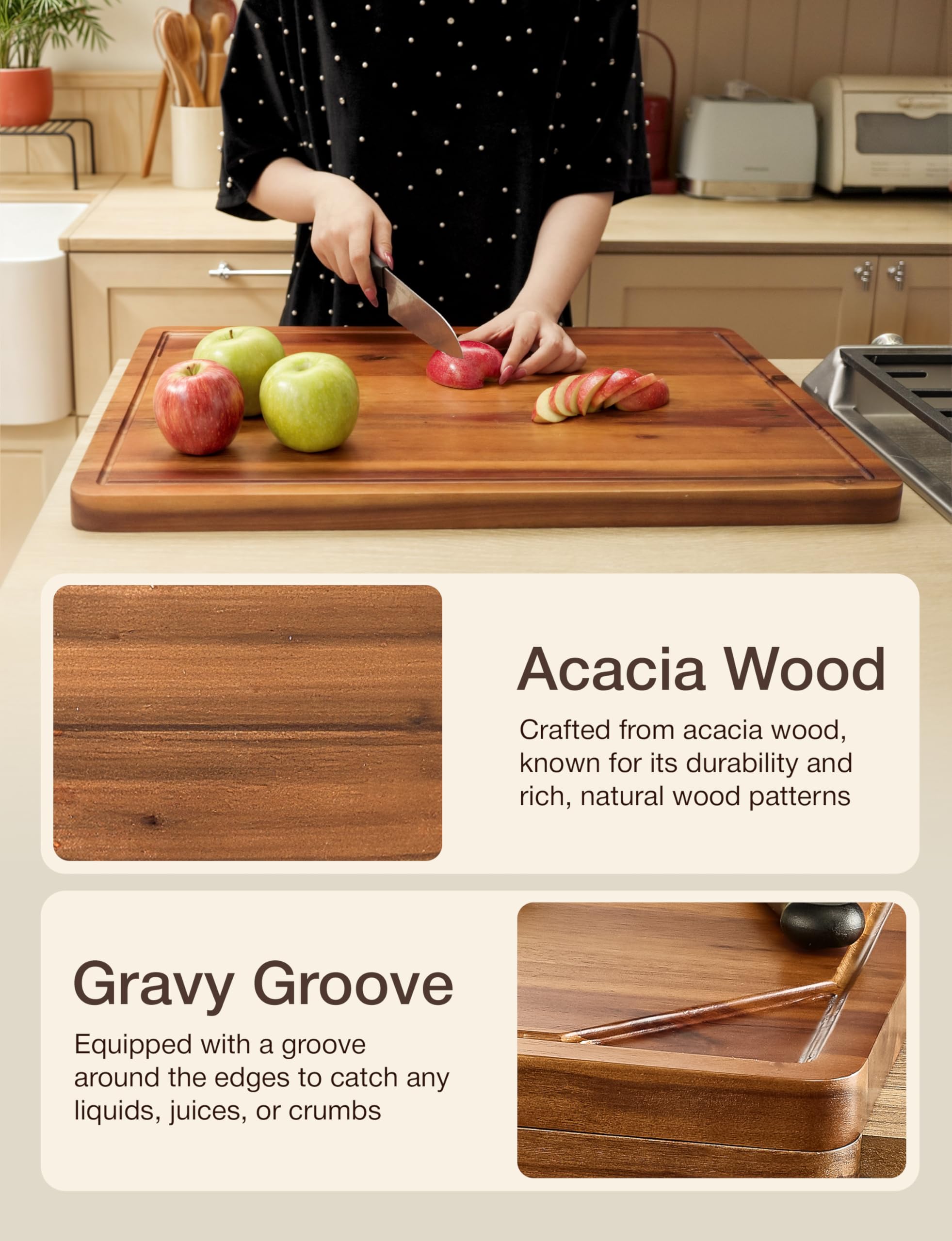 Tidita acacia kneading board provides a sturdy lip for controlled dough work.
