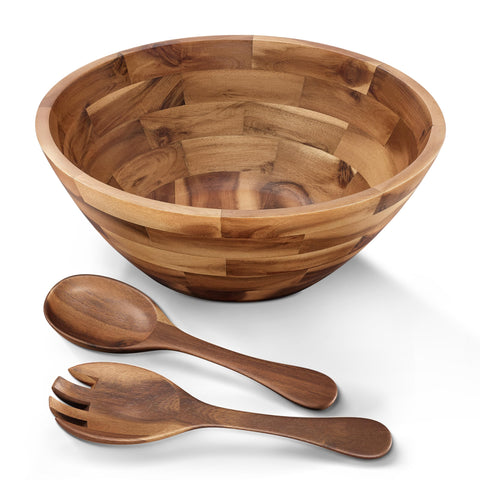 Tidita acacia salad bowl 12.2 inches with serving utensils for large family meals.