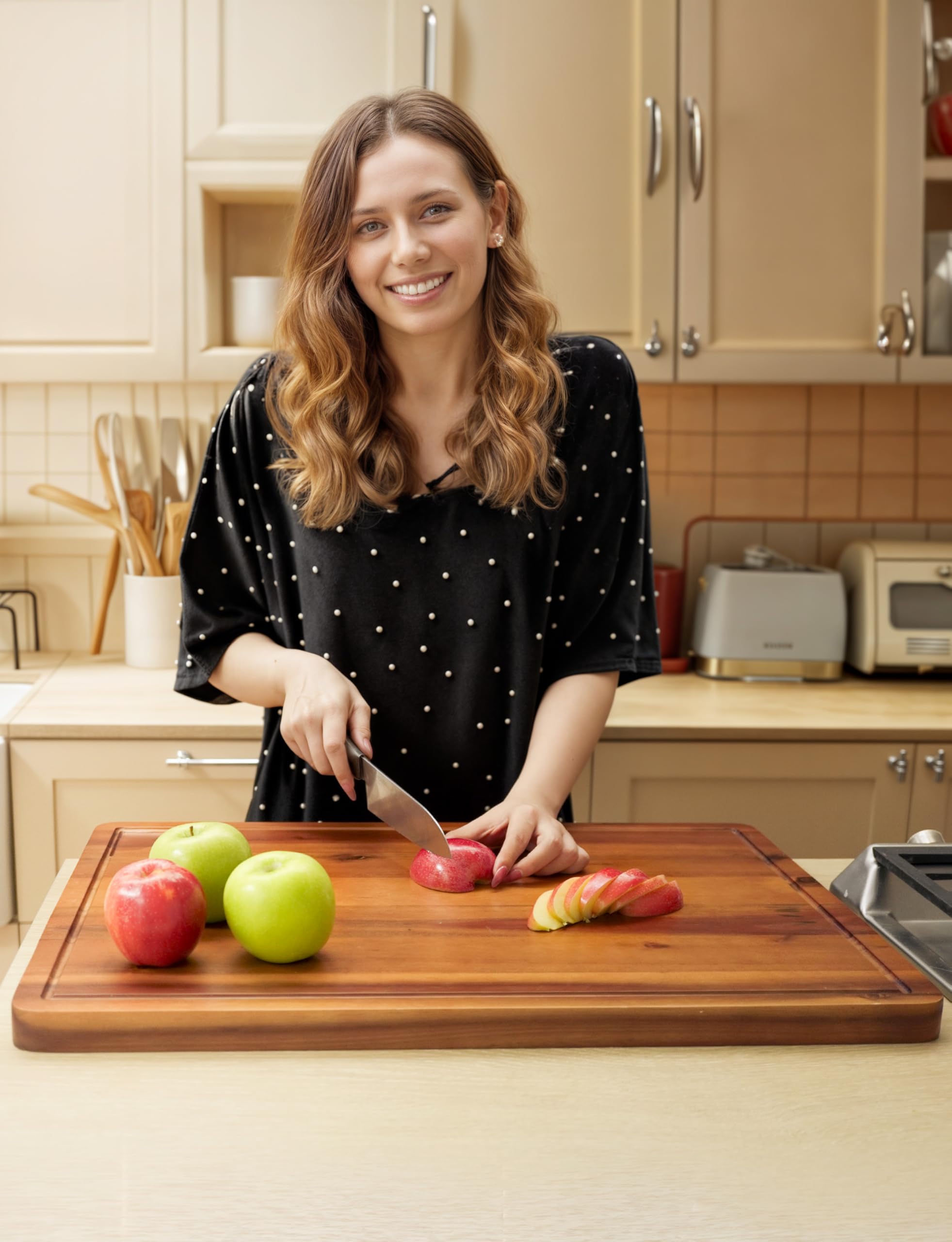 Tidita acacia serving board ready for soft cheese and fruit presentation.