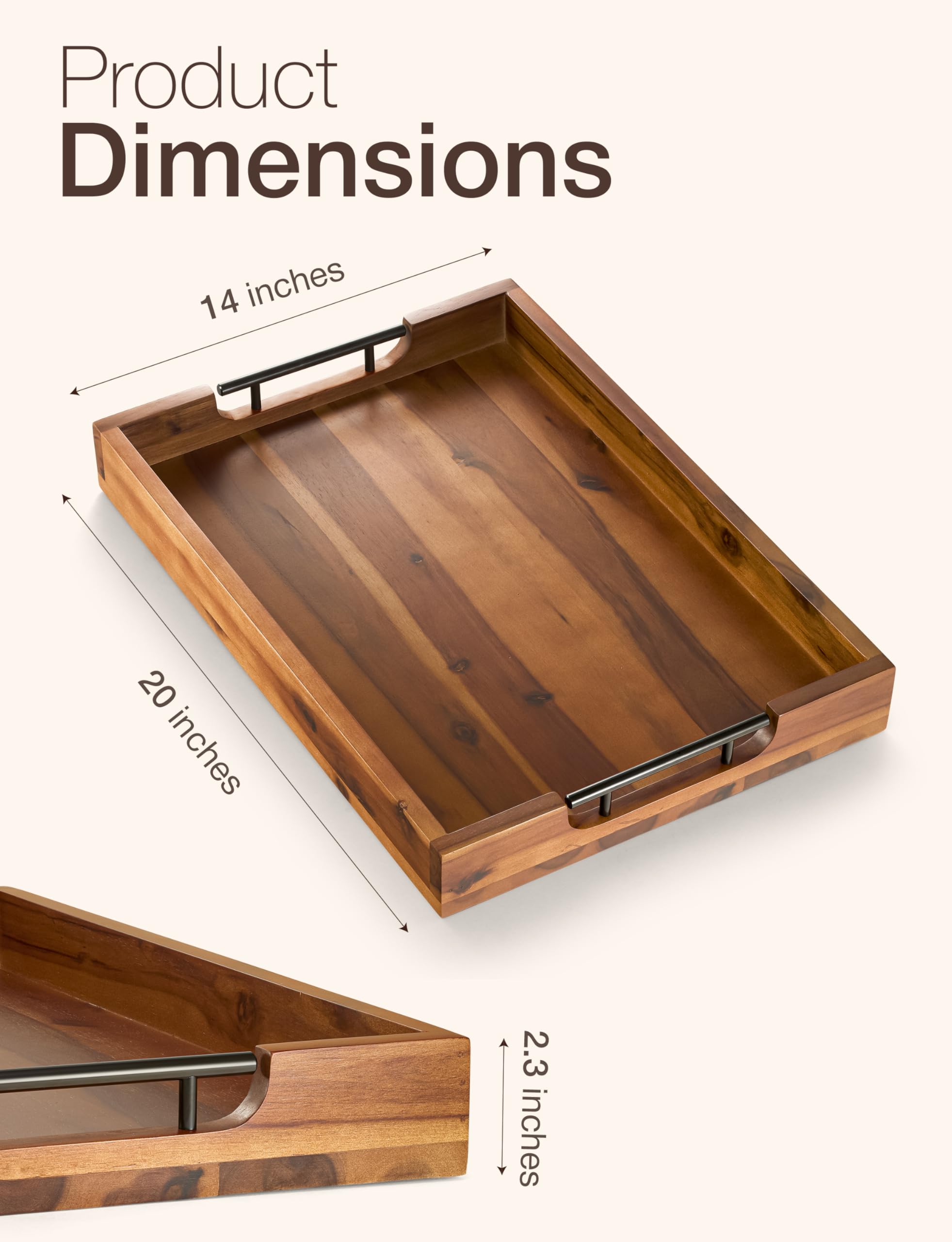 Tidita acacia wood coffee table tray showcases patterns and doubles as snack server