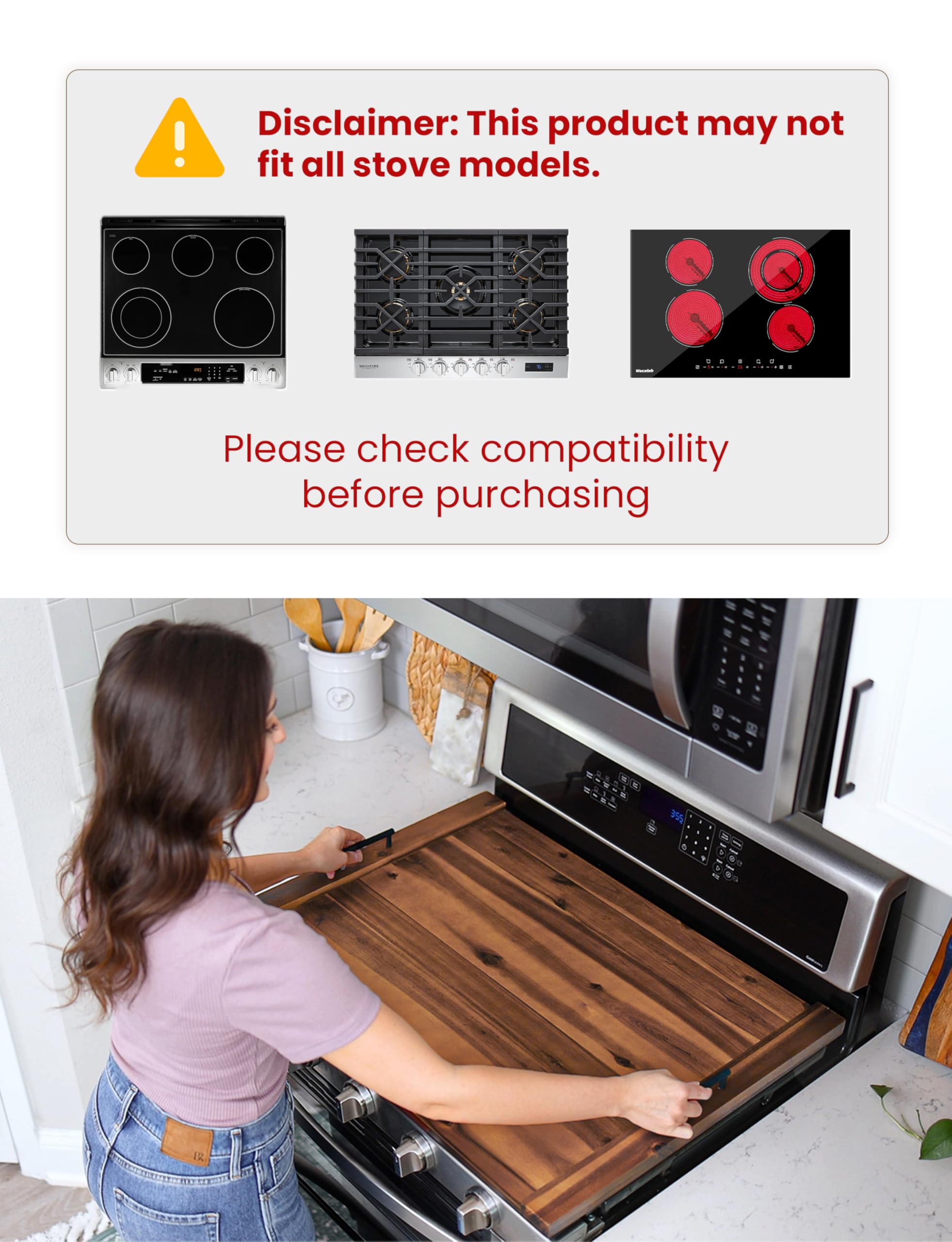 Acacia wood with walnut finish highlights natural grain for a warm kitchen look.