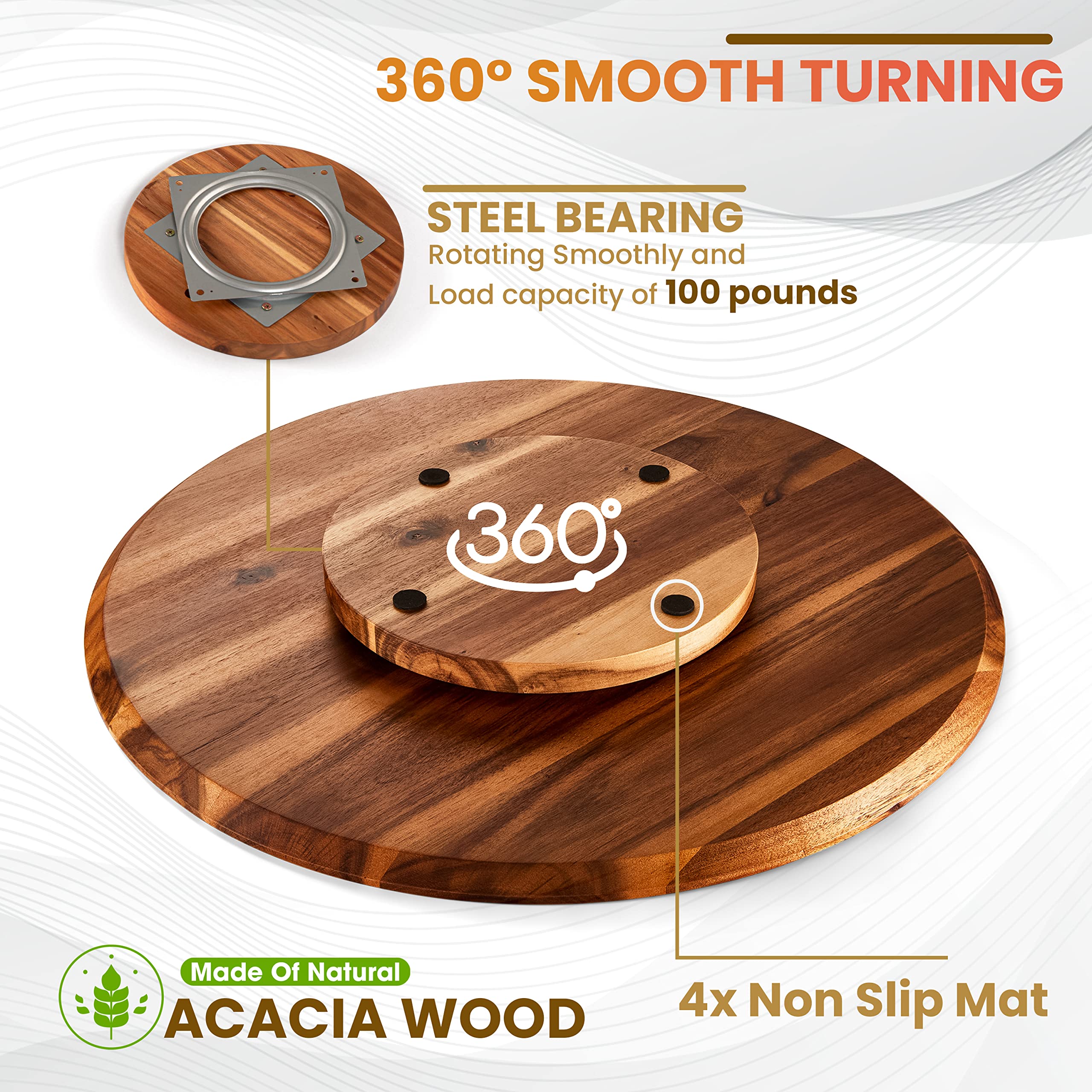 Tidita acacia wood lazy susan with smooth rotation for accessible condiments