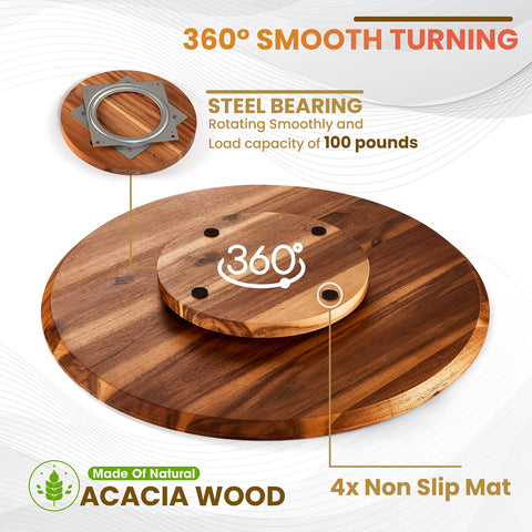 Tidita acacia wood lazy susan with smooth rotation for accessible condiments