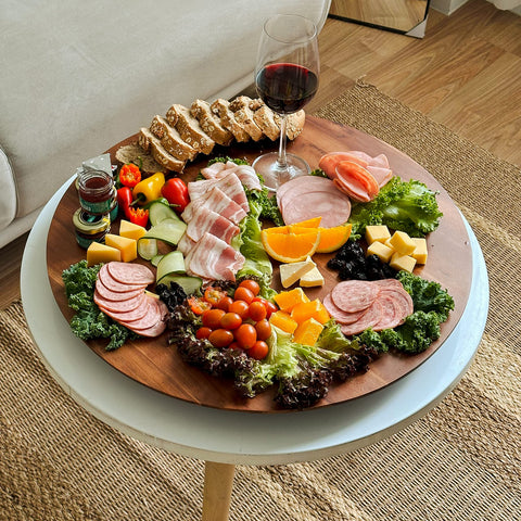Tidita charcuterie display on lazy susan enhances table presentation