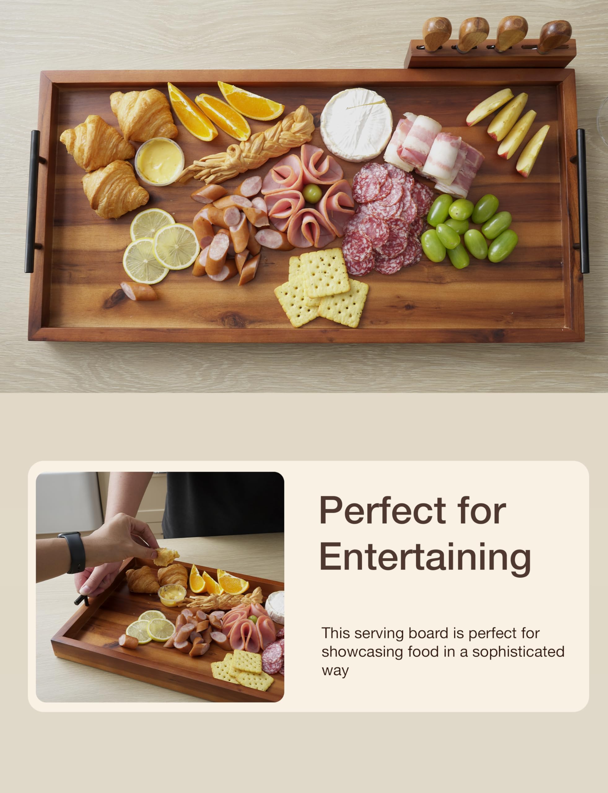 Tidita charcuterie tray shown outdoors for easy entertaining.