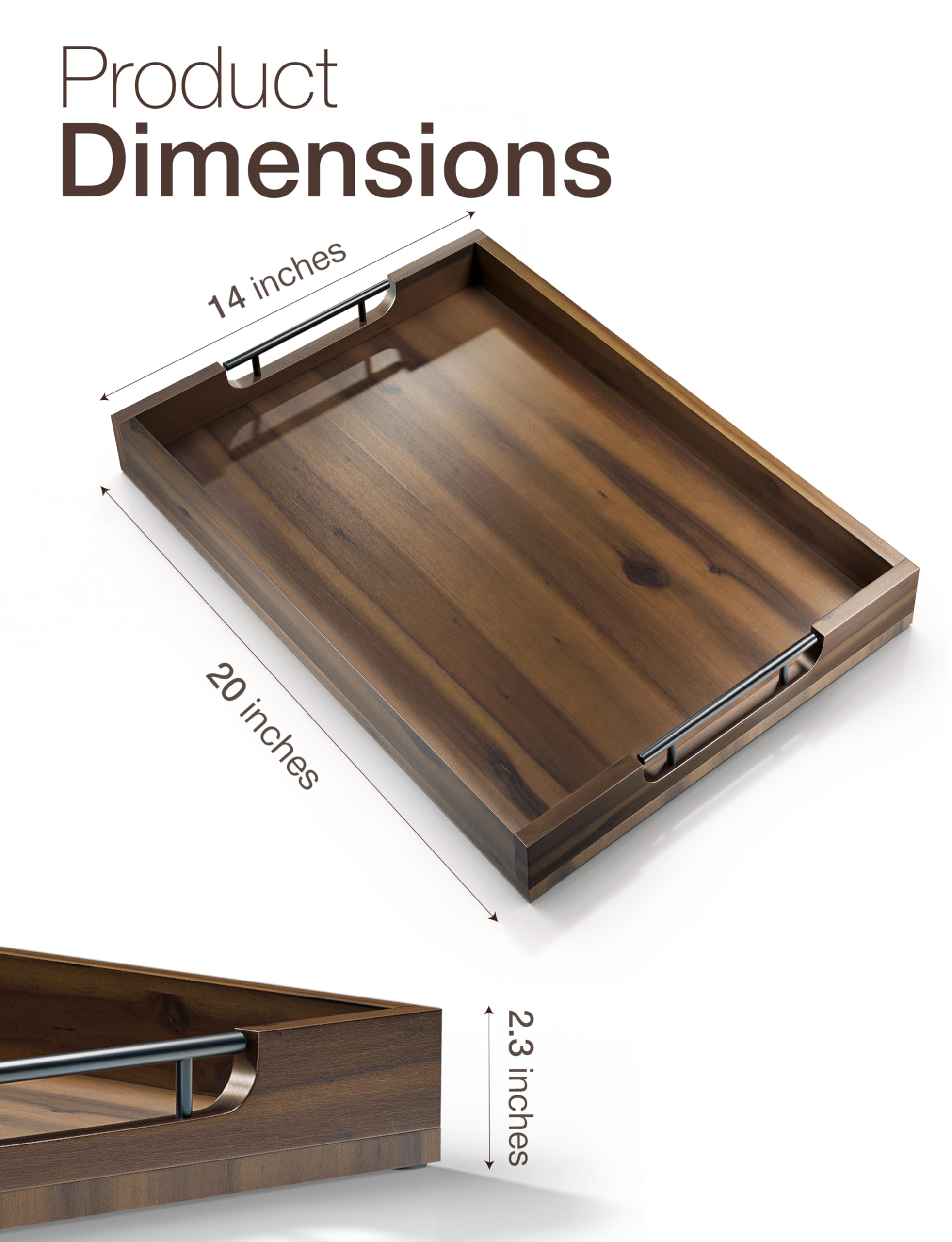 Tidita walnut serving tray with handles ideal for coffee table service.