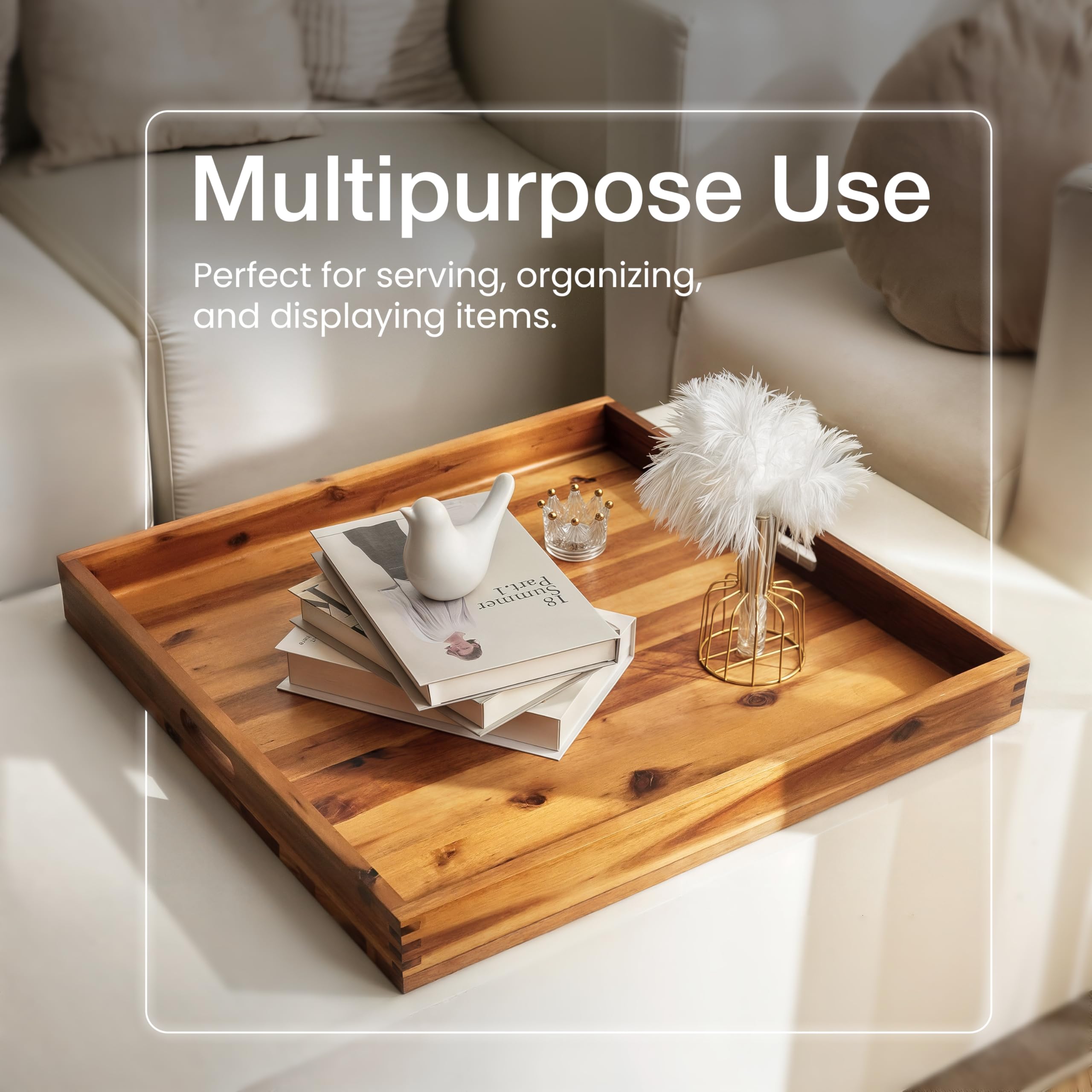 Tidita decor tray enhances coffee table with warm acacia wood
