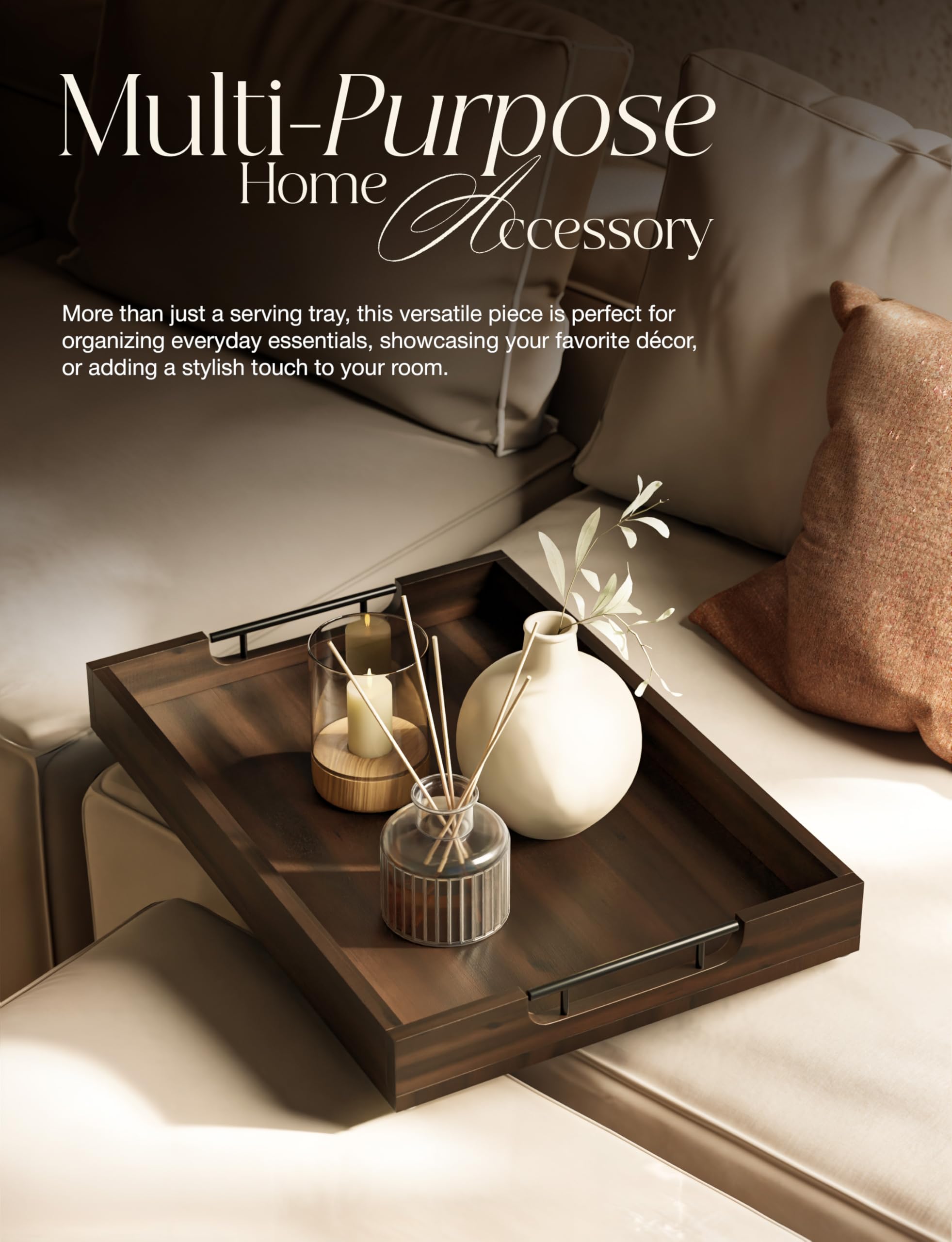 Tidita decorative walnut tray enhances living spaces with warmth.