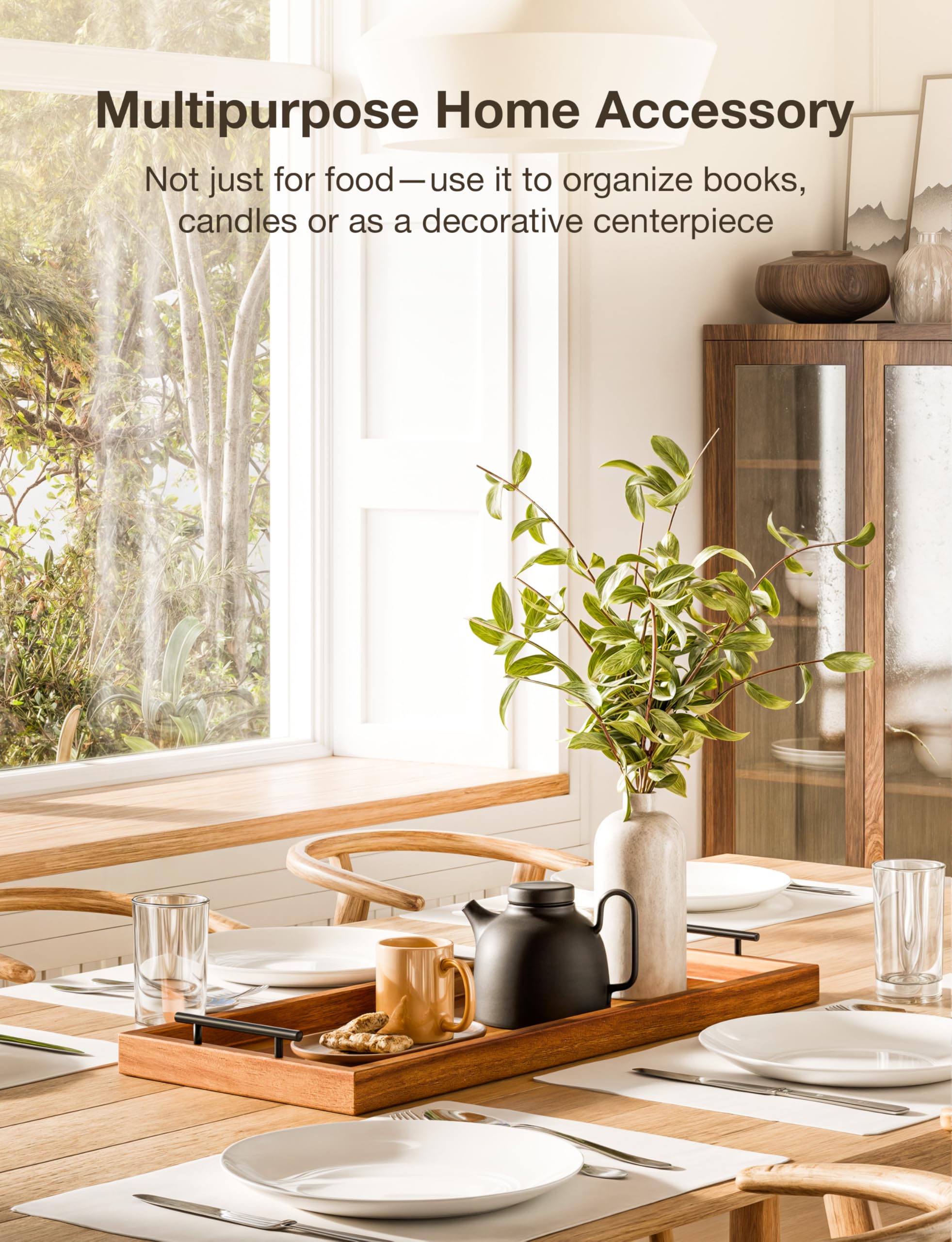 Tidita tray features sturdy metal handles for safe transport.